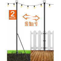String Light Pole for Outdoor String Lights, 9.8FT Christmas Light Pole with Hooks for Hanging LED Lights, Backyard, Garden, Patio, Deck Lighting Stand for BBQ, Party, Bistro & Wedding	