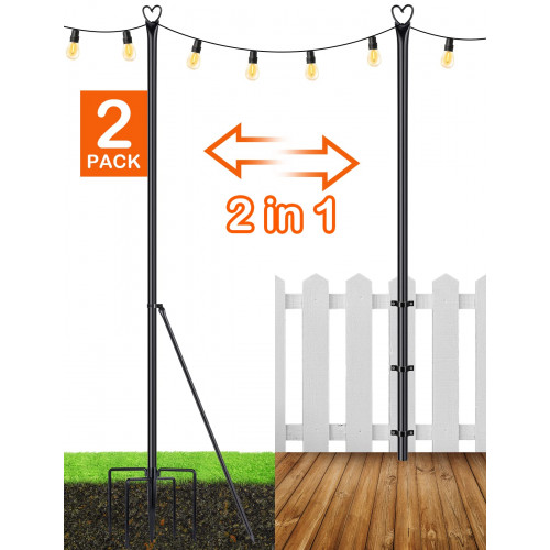 String Light Pole for Outdoor String Lights, 9.8FT Christmas Light Pole  with Hooks for Hanging